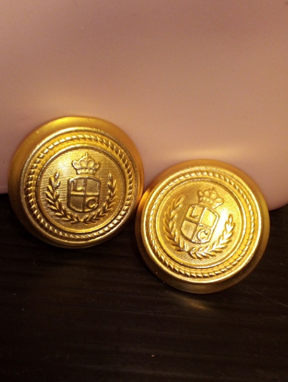 Gold Crest Button-Style Earrings - Picture 2 of 5